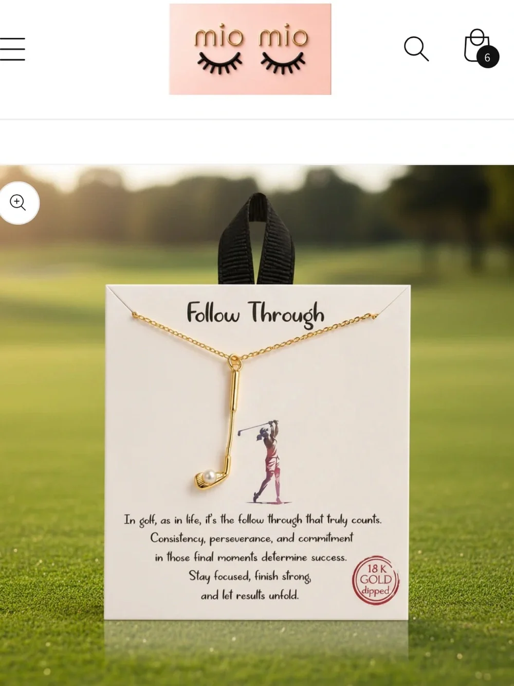 18K Gold Dipped Golf Club Pendant Necklace - “Follow Through”